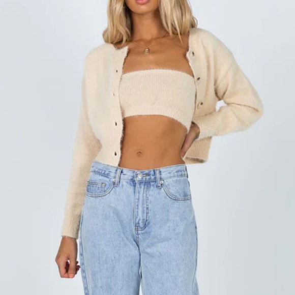 Princess Polly Yonda Cropped Cardigan Set Beige - Picture 2 of 2